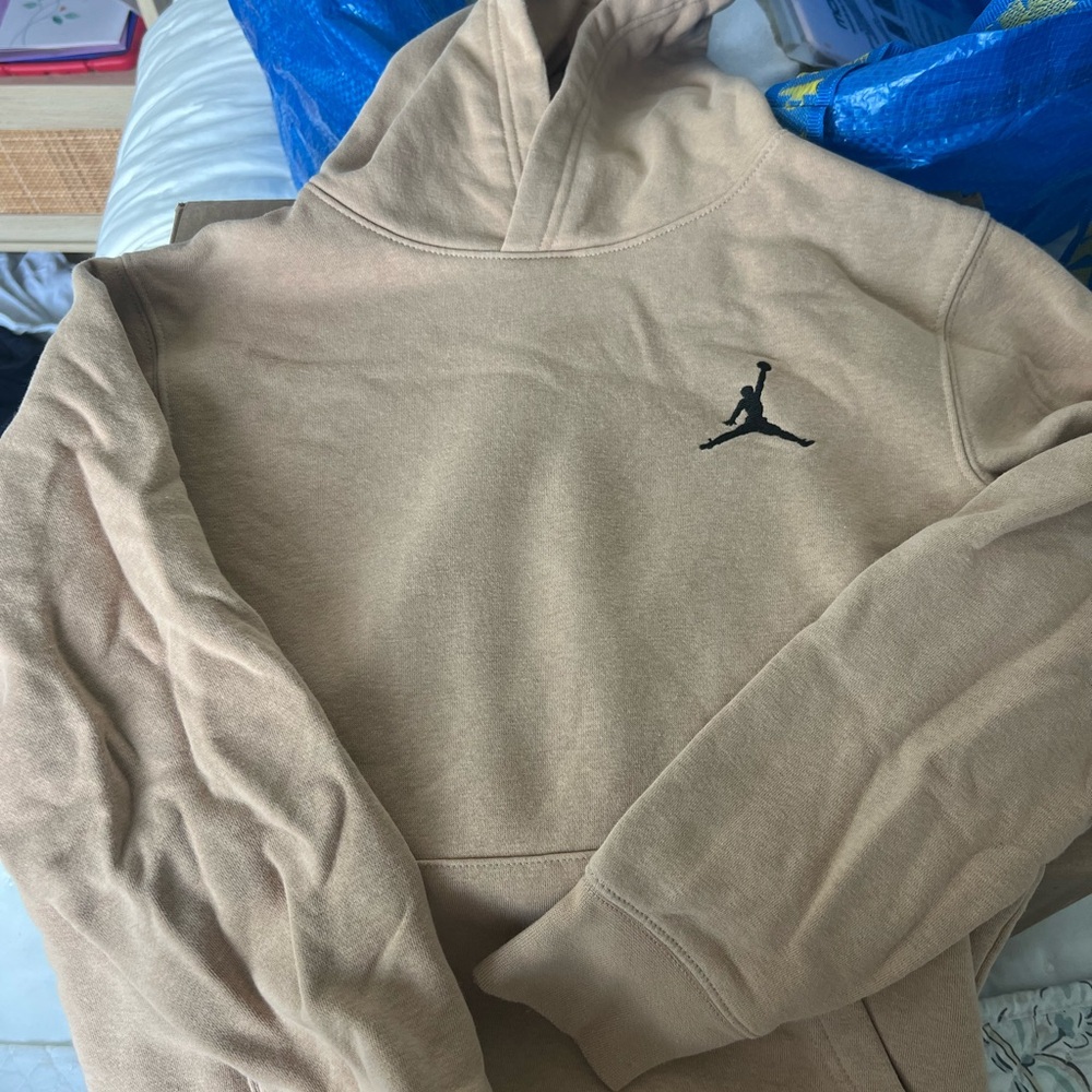 Jordan Beige Hoodie with Red Logo